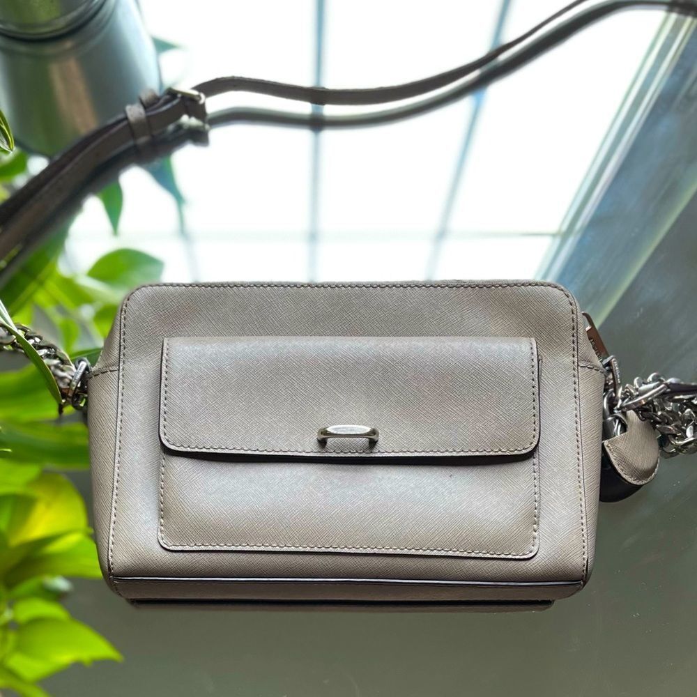 Micheal Kors Leather Grey Crossbody Purse Silver Accents Small Bag​​​